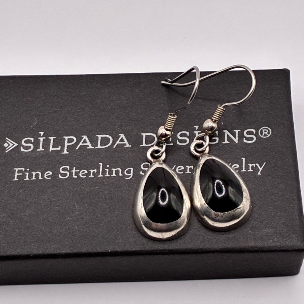 Silpada Black Obsidian Sterling Silver 925 Teardrop Dangle Earrings Retired
